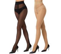 HeyUU Medias 40 DEN para mujer con inserto en T, faja moldeadora de cintura alta, medias transparentes con puntera reforzada, Black+Beige, S/M