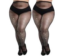 HeyUU Medias de malla ultradensas, brillantes, tallas grandes, cintura alta, 2 negros, XXL-4XL