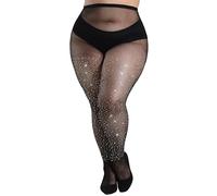 HeyUU Medias de red ultradensos con estrás brillantes para mujeres, tallas grandes, cintura alta, Negro , L-XL