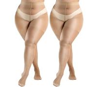 HeyUU Medias transparentes de talla grande para mujer, medias ultrafinas reforzadas con dedos de los pies, medias de cintura alta, XL-4XL, 2 pares, color piel, XXL