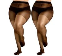 HeyUU Medias transparentes de talla grande para mujer, medias ultrafinas reforzadas con dedos de los pies, medias de cintura alta, XL-4XL, 2 pares, negro, XXXL