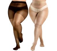 HeyUU Medias transparentes de talla grande para mujer, medias ultrafinas reforzadas con dedos de los pies, medias de cintura alta, XL-4XL, 2 pares, negro y piel, XXX-Large