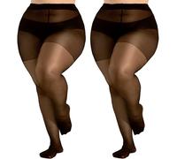 HeyUU Medias transparentes de talla grande para mujer, medias ultrafinas reforzadas con dedos de los pies, medias de cintura alta, XL-4XL, 2 pares, negro, XXXXL