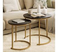 HEYZOEY Mesa de café redonda Juego de 2, Mesa de salón, Mesas auxiliares Oro Metal, Mesa de centro para mesa de sofá, salón, dormitorio, tinta negra dorada