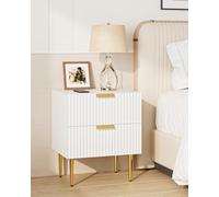 HEYZOEY Mesita de noche blanca, mesita de noche de madera, mesitas de noche con 2 cajones y patas doradas, 50 x 40 x 60 cm