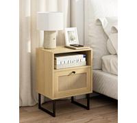 HEYZOEY Mesita de Noche de ratán Moderna de Madera con cajón y Estante Abierto, Mesa Auxiliar con Marco Dorado para Dormitorio, Sala de Estar, Oficina (Roble)