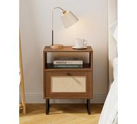 HEYZOEY Mesita de Noche de ratán Moderna de Madera con cajón y Estante Abierto, Mesa Auxiliar Grande con Marco Dorado para Dormitorio, Sala de Estar, Oficina (Nogal)