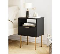 HEYZOEY Mesita de Noche, mesita de Noche Moderna, Estilo Bohemio, para Dormitorio, salón, Negro (1 Estante Abierto y 1 cajón)