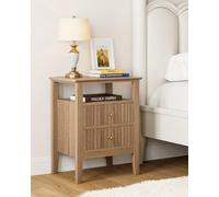 HEYZOEY Mesita de noche retro con 2 cajones, mesita de noche de madera maciza, estilo bohemio, para dormitorio, salón, color marrón nogal