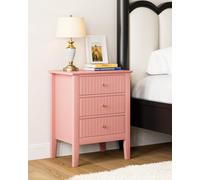 HEYZOEY Mesita Noche Vintage con 3 Cajones, Mesilla de Noche Estilo Rústico Granja con Tiradores Dorados, Mesa Auxiliar para Dormitorio y Salón, Rosa (45 × 35 × 61 cm)