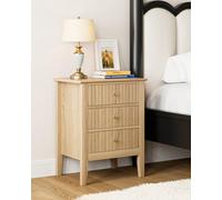 HEYZOEY Mesita Noche Vintage con 3 Cajones, Mesilla de Noche Estilo Rústico Granja con Tiradores Dorados, Mesa Auxiliar para Dormitorio y Salón, Color Madera (45 × 33 × 61 cm)