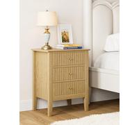 HEYZOEY Mesita Noche Vintage con 3 Cajones, Mesilla de Noche Estilo Rústico Granja con Tiradores Dorados, Mesa Auxiliar para Dormitorio y Salón, Color Roble Amarillo(45 × 33 × 61 cm)