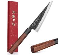 HEZHEN Acero Revestido Honesuki Cuchillo Universal, Afilado Cuchillo de Cocina Pequeño, Cuchillo para Pelar Cortar Fruta Verdura, Mango Octogonal de Madera Roja