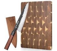 HEZHEN Cuchillo de Chef de Acero Compuesto con Vaina de Madera con Tabla de Cortar de Madera de Acacia