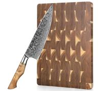 HEZHEN Cuchillo de Chef profesional de acero de Damasco con Tabla de Cortar de Madera de Acacia