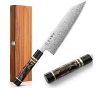 HEZHEN Cuchillo de Kiritsuke Damasco de Acero en Polvo ZDP-189 Japonés, Cuchillo de Chef Profesional Damasco, Octogonal Mango de Resina con Caja de Madera de Acacia