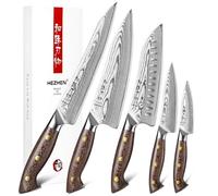 HEZHEN Damasco Juego de Cuchillos de Cocina 5 Piezas, Set Profesional de Cuchillos de Che Cuchillo Santoku，Universales Cuchillos de Trinchar, Mango Ergonómico de Madera de Micarta