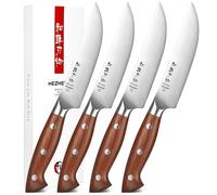 HEZHEN Juego de Cuchillos para Bistec de Acero Inoxidable 4 Piezas, Set Cuchillos de Carne No Dentados Cuchillo de Mesa, Full Tang Manche en Redwood
