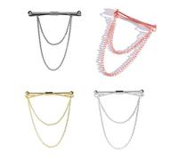 Hezhou Barra Broche de Cuello de Camisa Pin de Corbata Clip Metal de Plata Camisa Corbata Pins Clip Alfiler De Cuello De Camisa Clip De Corbata Con Cadenas para Camisa Hombres (A)