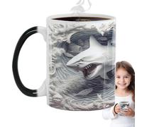 Hezudiay Taza de tiburón que cambia de color,Taza de tiburón que cambia de color | de leche multifuncional | de café mágica adorable, taza sensible al calor con estampado de peces marinos, taza c