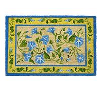 HF by LT Morning Glory - Felpudo 100% fibra de coco, 45,7 x 76,2 cm, respaldo de PVC antideslizante, diseño floral azul y amarillo, duradero, sostenible