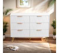 HFASD Cómoda para dormitorio, aparador, color blanco, con 6 cajones, 100 cm de ancho, moderna cómoda de madera estrecha, armario auxiliar para dormitorio, salón, pasillo, oficina