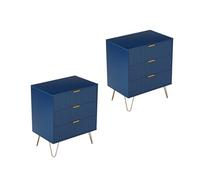 HFASD Juego de 2 mesitas de noche modernas con 3 cajones, mesitas de noche con asas y patas de metal dorado, mesa auxiliar, mesa auxiliar, cómoda para cama con somier, salón, dormitorio