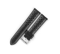 HFBZVAFC Correa de reloj de cuero genuino perforada con hebilla de acero inoxidable y cambio rápido, 18/19/20/21/22/24 mm, accesorios for relojes unisex.(Black and white line,20mm)