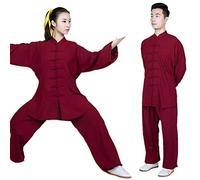 HFCY Chino Tradicional Artes Marciales Kung Fu Traje Conjuntos Mens Tai Chi Wing Chun Uniforme Mujeres Yoga Meditación Ropa,Vino Rojo-S