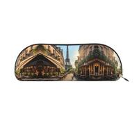 Hfderw Bolsa de almacenamiento de cuero semicircular con cremallera, estuche estéreo, portátil, estuche para lápices, bolsa de maquillaje, bolsa de almacenamiento, dorado, talla única, Art Deco