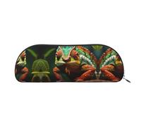 Hfderw Bolsa de almacenamiento de cuero semicircular con cremallera, estuche estéreo, portátil, estuche para lápices, bolsa de maquillaje, bolsa de almacenamiento, plata, talla única, Art Deco