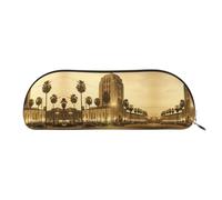 Hfderw Bolsa de almacenamiento de cuero semicircular con cremallera, estuche estéreo, portátil, estuche para lápices, bolsa de maquillaje, bolsa de almacenamiento, dorado, talla única, Art Deco