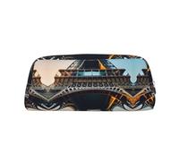 Hfderw Estuche de cuero con cremallera para lápices estéreo, portátil, bolsa de cosméticos, bolsa de almacenamiento, color plateado, talla única, Art Deco, Silver, Talla única, Decoración de arte