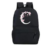 HFDGFJKKL Mochila Youth School S Sakura Flower A-Z Alphabet Gran Capacidad de Lienzo Harajuku Fashion Cremallera Estética Hombros Black Festival