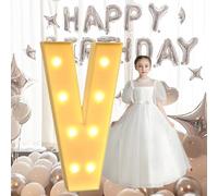 HFDJRWK Luces de Neón con Letras Brillantes de Gran Tamaño: Letreros Luminosos con Letras y Números en Mosaico Multifuncionales for Cumpleaños, Bodas y Propuestas de Matrimonio.(V,70cm)