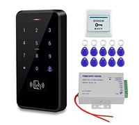 HFeng - Kit de sistema de control de acceso para puerta exterior IP68 impermeable RFID lector de tarjetas + fuente de alimentación + botón de salida de puerta + 10 llaveros (sin cerradura)