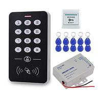 HFeng Kit Sistema Control Acceso 125 KHz teclado RFID + DC12 V 3 A controlador Fuente Alimentación + botón Salida Puerta + 10 piezas tarjeta llaveros para hogar (Without Lock)