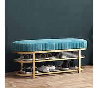 HFERTSCN Banco de Entrada de Terciopelo Moderno con Estante de Zapato de Oro cómodo de 2 Niveles de Almacenamiento de Calzado para el Azul del Pasillo (60x32x43cm) FANDIAO