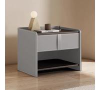 HFERTSCN Palabra Nocturna de Cuero de Silla, Mesa de Noche de Madera Maciza, cajón Superior, diseño Abierto Inferior, Mesa de Noche de Cuero para Dormitorio (50x40x50cm), Gris Claro FANDIAO
