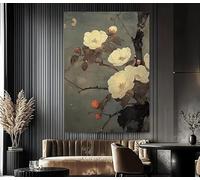 HFEWQM Lienzos decorativos vintage clásicos y elegantes con diseño de flores blancas y ramas para sala de estar (30x40cm/sin marco)