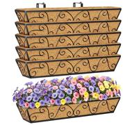 HFHOME 6 cajas de flores colgantes de 76,2 cm, maceta grande de metal con coco de coco, kit de jardinería para barandilla, ventana, porche, balcón y vallas al aire libre