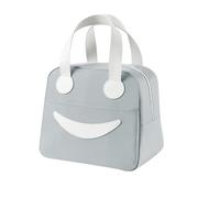 HFHungkeong Bolsa de almuerzo de mano con cara sonriente, bolsa de almuerzo de tela de picnic aislada de gran capacidad (gris, M)