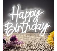 HFHungkeong Happy Birthday Neon Señales Luminosas,Led Neon Personalizado Letrero Lámpara decorativa de pared para cafetería fiesta de aniversario,Reutilizable y regulable, alimentado por USB(Blanco)