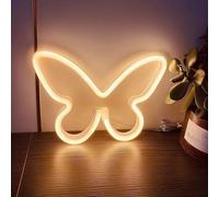 HFHUNGKEONG Lámpara de neón LED de mariposa,funciona con USB,funciona con pilas,luz de mariposa de neón para decoración de pared,para Navidad,bar,dormitorio,habitación de los niños,aula,decoración