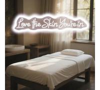 HFHungkeong Letrero de luces LED de neón con texto en inglés "Love the Skin You're in para el hogar, spa, belleza, salón de belleza, decoración de pared, regalos de día de spa para mujeres, productos