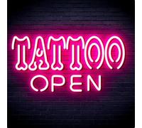 HFHungkeong Letrero de neón abierto de tatuaje rosa, luz LED de neón con un interruptor regulable, letrero de tienda de tatuajes acrílicos para salón de tatuajes, estudio, placa de tienda