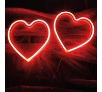 HFHungkeong Letrero de Neón con Forma de Corazón, Letreros de Luz de Neón LED con Batería, Decoraciones de Amor en Forma de Corazón, Decoración de pared para Dormitorio, Cocina, Puerta,2Rojo