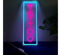 HFHungkeong Letrero de neón de tatuaje regulable, letreros de neón reutilizables LED, letrero de tienda de tatuajes azul hielo acrílico con regulador de intensidad para salón de tatuajes, estudio