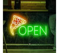 HFHungkeong Pizza Neon Cartel Acrílico Abierto Letreros Luminosos para Empresas, Pizza LED Arte de Pared para Pizzeria, Tienda Horno de Cocina, Pizza Fiesta Decoración, Regalos para los amantes de la