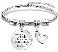 HFHungkeong Pulsera inspiradora para mujer grabada con texto en alemán "Du bist than audaz" como crees, pulsera de perlas elásticas, regalo de motivación para mejor amiga y madre, Sin gemas